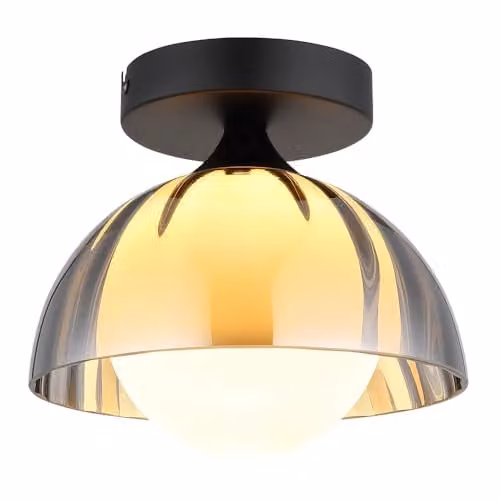 Netlighting Eva Bowl Semi Flush Ceiling Light in Matt Black with Smoke Glass Shade, Height: 17.5 cm – 1