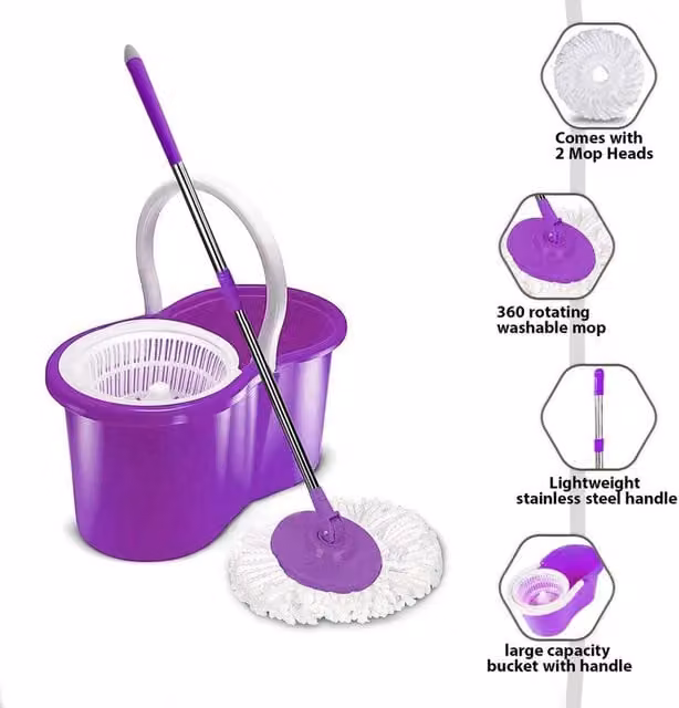 EONLION Purple Floor Magic Spin Mop and Bucket Set with Wringer and Refillable Microfibre Head