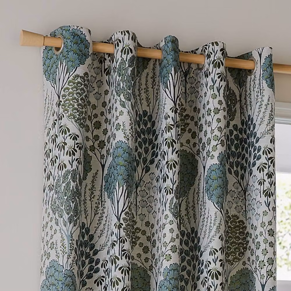 Wylder Ophelia Floral Room Darkening Eyelet Curtain Pair in Green, Width: 229 cm, Drop: 183 cm – 2
