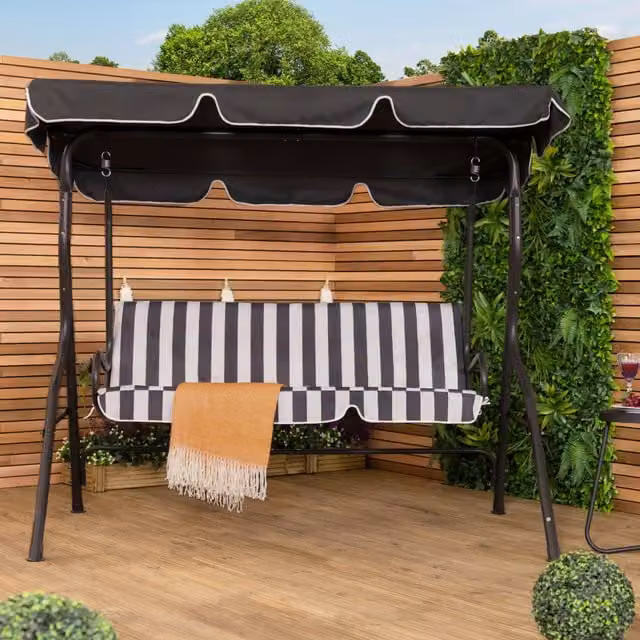 Charles Bentley 2-3 Seater Garden Patio Swing Seat with Sun Canopy in Grey