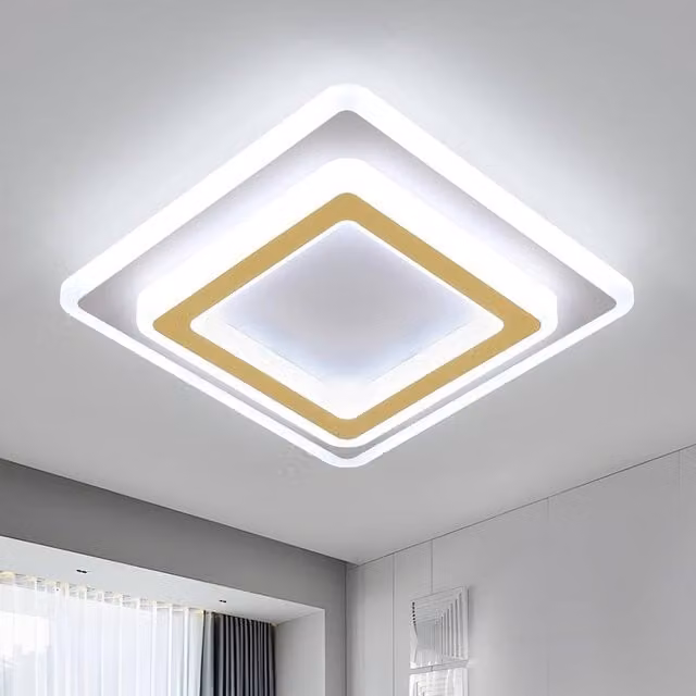 Goeco Square Modern LED Ceiling Light, 44 W, 6500 K, Gold/Brass