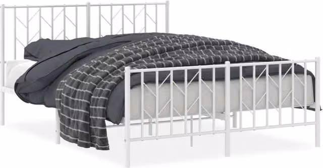 Berkfield Home Metal Bed Frame with Footboard in White, W/D/H: 135 x 190 cm