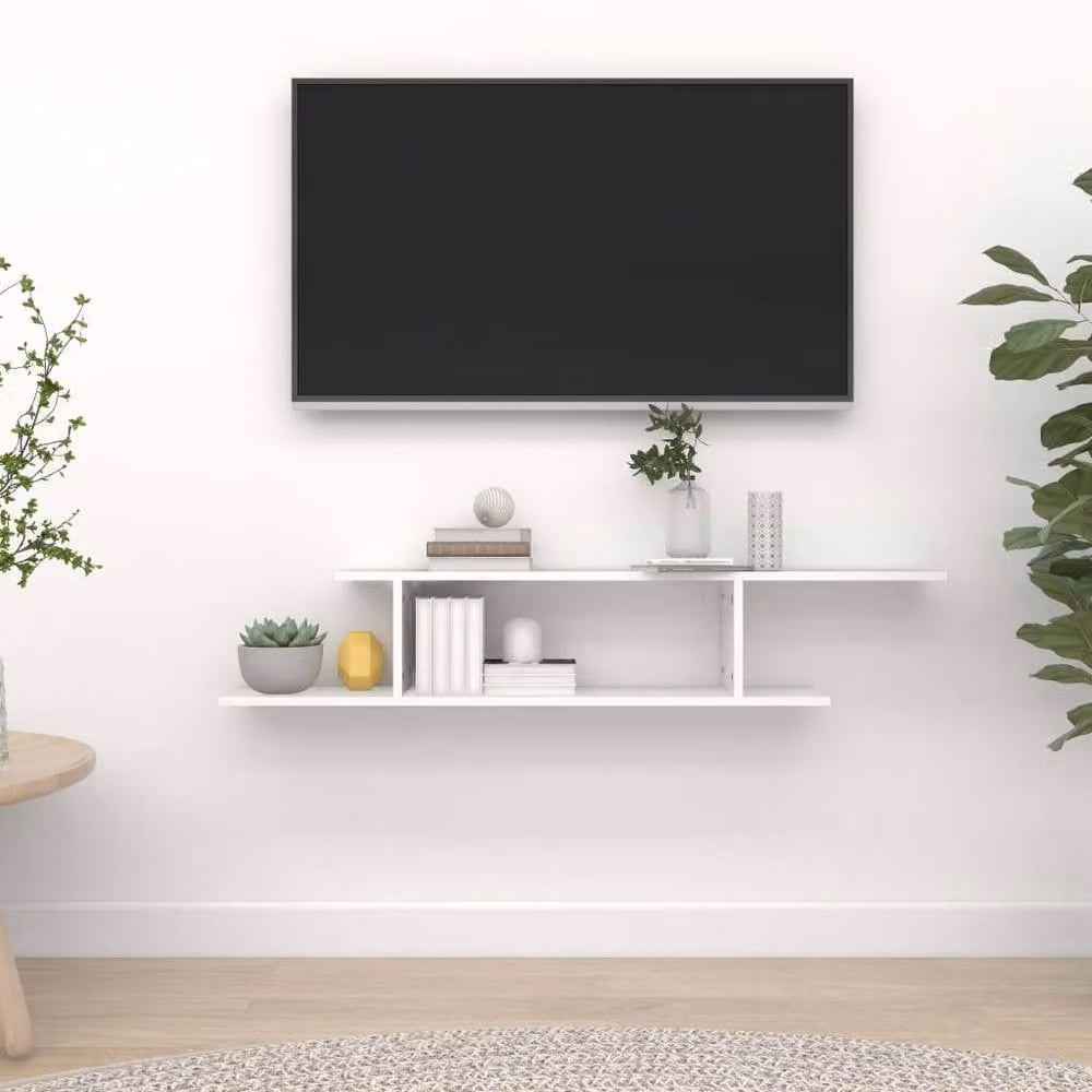 Berkfield Home Wall-Mounted TV Shelf in White, W/D/H: 125 x 18 x 23 cm – 2