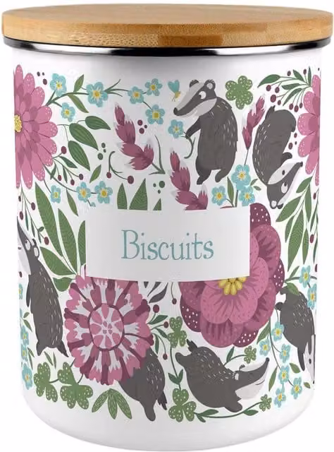 Purely Home Floral Badgers Extra Large Metal Biscuit Tin, Purple