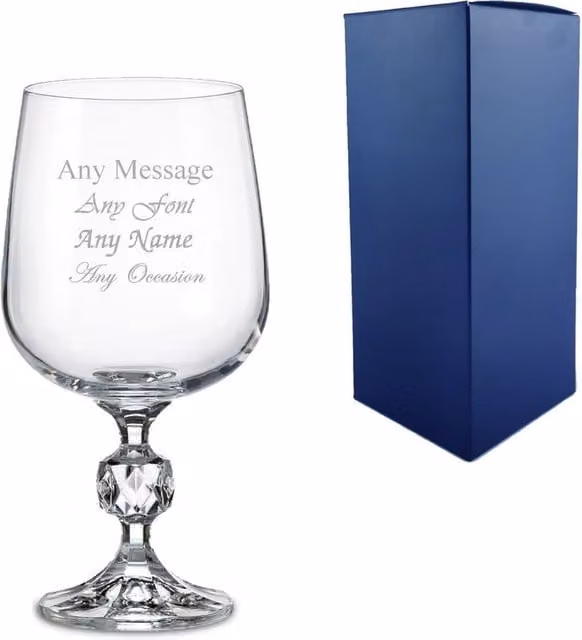 Uniqueful Personalised Engraved 11oz Crystal Wine Glass in Clear