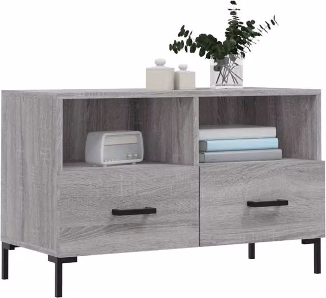 Berkfield Home Modern Grey Sonoma TV Cabinet in Engineered Wood W: 80 cm, D: 36 cm, H: 50 cm – 1