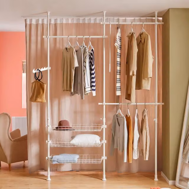 SoBuy White and Silver Metal Clothes Rail with Continuous Linear Rail