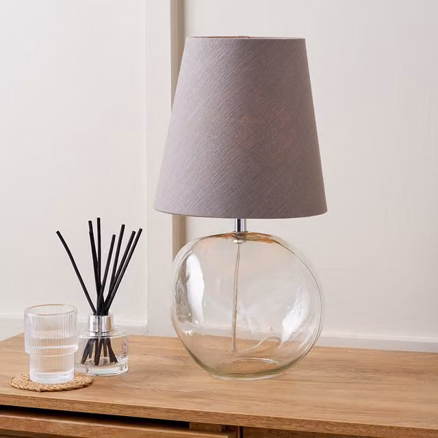 Pacific Lifestyle Modern Round Glass Table Lamp with Fabric Shade in Transparent and Grey