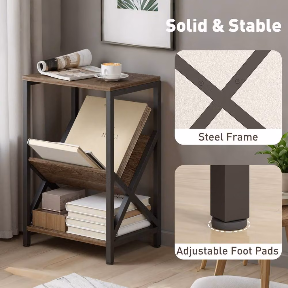 Wyld Haus Elfi Nere Oak Effect Narrow Side Table with Magazine Holder and 3 Tiers in Light Oak – 6