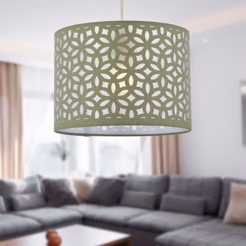 First Choice Lighting Green Fabric Round Easy Fit Laser Cut Pendant Lightshade, Diameter: 25 cm – 2