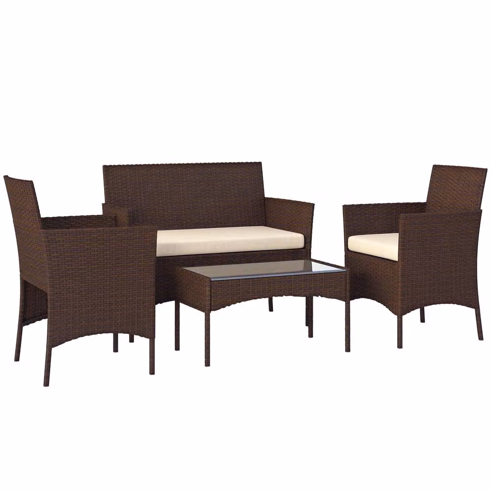 OUTSUNNY 4 Piece Brown Rattan Garden Furniture Sofa Set with Cushions – 2