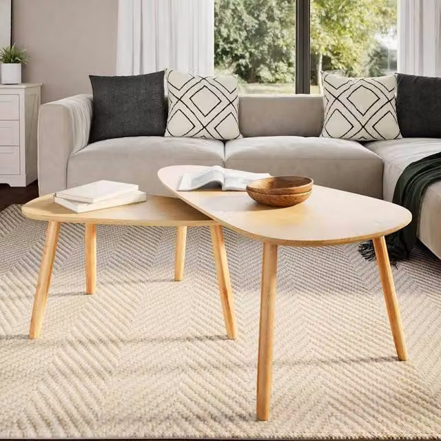 Berkfield Home 2 Piece Nested Coffee Table Set in Brown and Beige with Solid Pinewood and MDF
