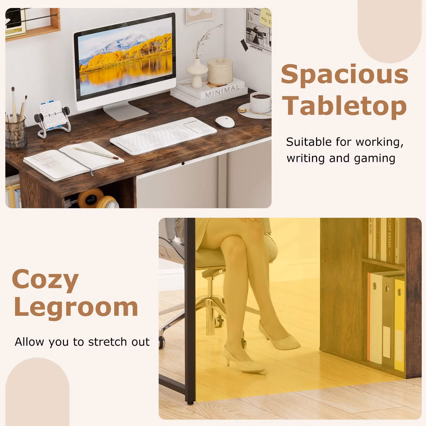 Costway Modern Home Office Computer Desk in Brown, W: 115 cm, D: 59 cm – 6
