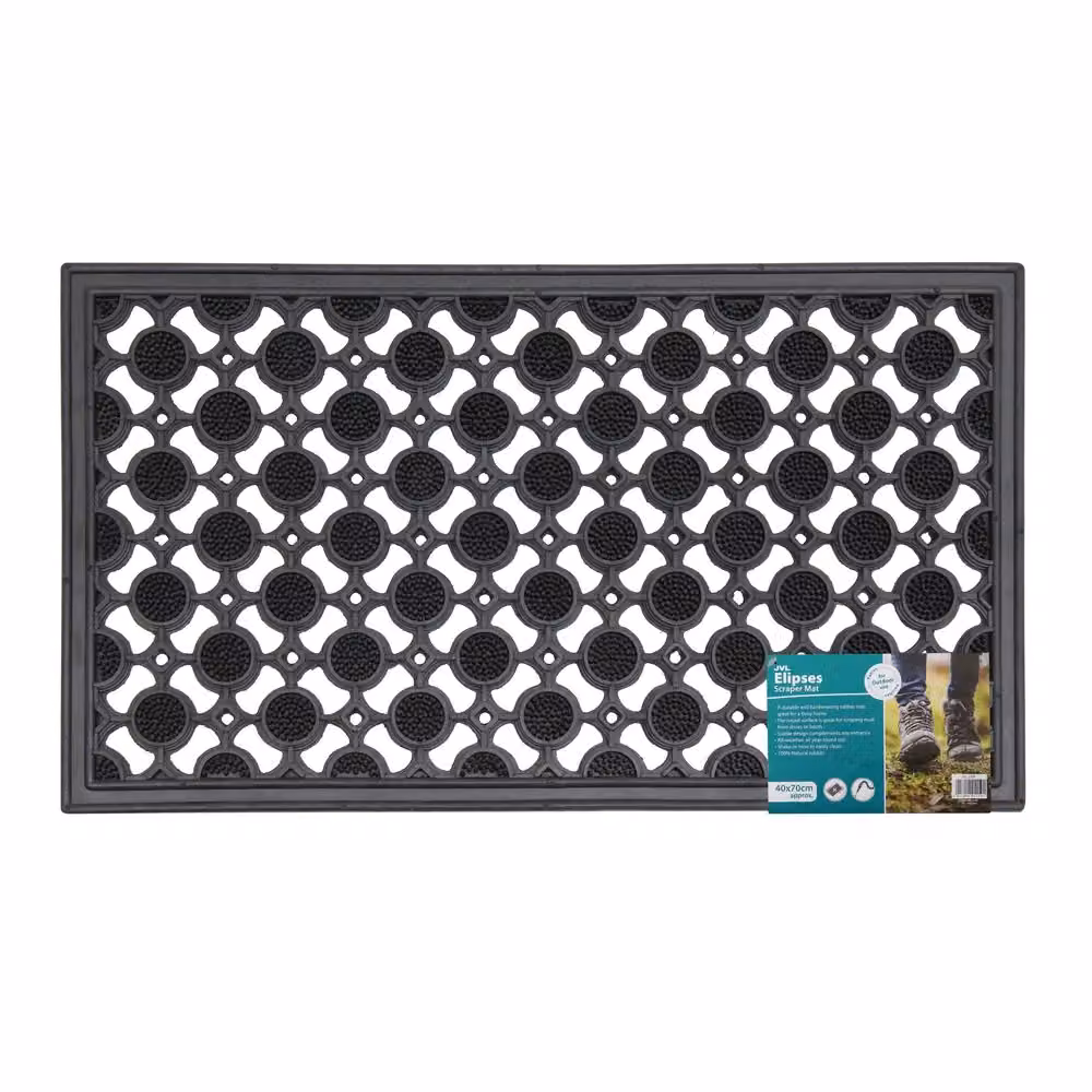 JVL Elipses Circles Rubber Doormat, 2 Pack, Black, W: 40 cm, D: 70 cm – 2