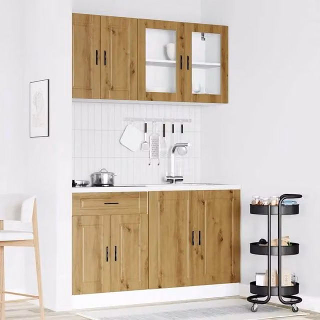 Berkfield Home Kalmar 4 Piece Kitchen Cabinet Set in Artisan Oak Brown with Glass Doors