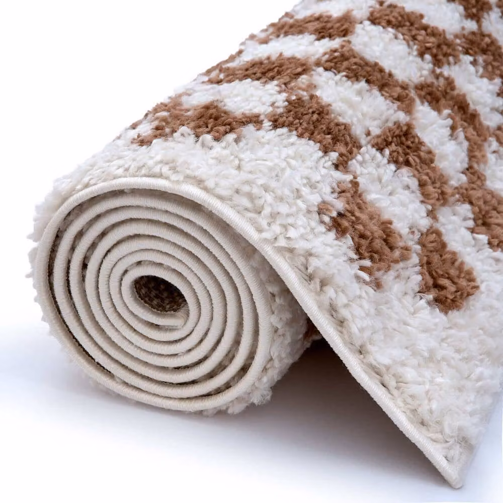 THE RUGS Moodi Chequered Shaggy High Pile Living Room Rug in Terracotta, W: 120 cm, L: 170 cm – 5