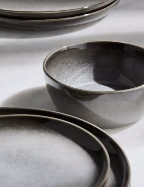 M&S Amberley 12 Piece Grey Stoneware Dinner Set