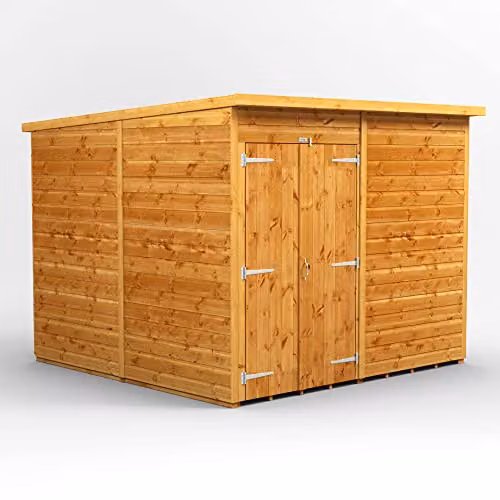 Powersheds Premium Pent Wooden Garden Shed in Brown with Double Doors and 12mm Timber, W/D/H: 251.6 x 240.38 x 260.4 cm