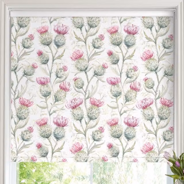 Voyage Maison Thistle Glen Made to Measure Blackout Roller Blind, Floral Thermal Insulating Textile in Black, Pink and Multicolour
