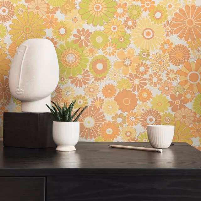 A.S. Création Retro Floral Botanical Wallpaper in Yellow and Orange
