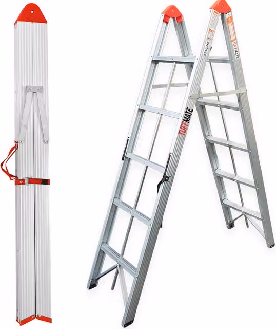 TUFFMATE 6 Step Aluminium Double-Sided Folding Ladder in Silver
