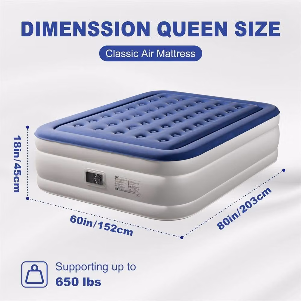 EONLION Blue Double Inflatable Air Bed Mattress W: 203 cm, D: 152 cm, H: 45 cm – 2