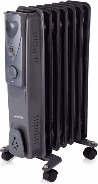 Warmlite 1500W Freestanding Oil Filled Radiator in Titanium Grey with Thermostat and Overheat Protection, Height: 54.5 cm