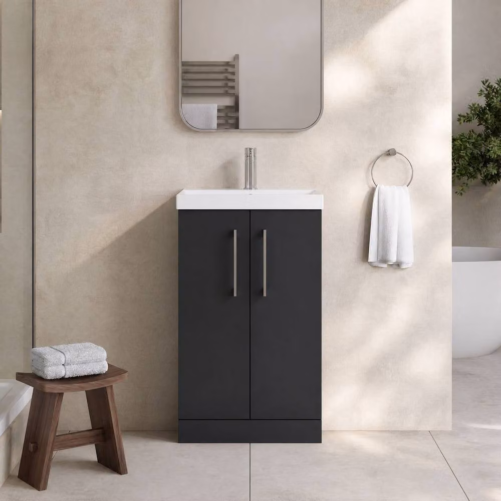 Balterley Modern Freestanding Bathroom Vanity Unit with 2 Soft Close Doors, Dark Grey Matt – 2