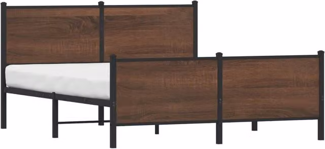 Berkfield Home Metal and Wood Bed Frame, Brown Oak, W/D/H: 150 x 200 cm