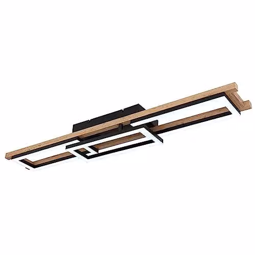 Globo Lighting Illa LED Ceiling Light, Black and Wood, Dimmable with Remote Control, 100 cm – 1