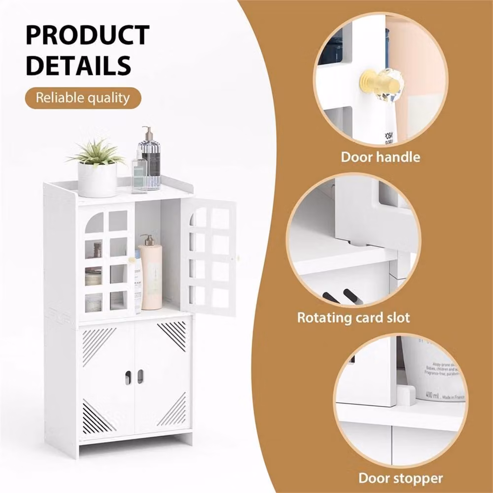 Nordara White Waterproof Freestanding Bathroom Storage Cabinet with Hinged Doors and Internal Shelves W/D/H: 36.0 x 22.1 x 74.95 cm – 2