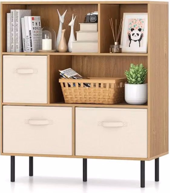 KORVIXA Mid-Century Modern Freestanding Storage Organizer Cabinet in Brown – 1