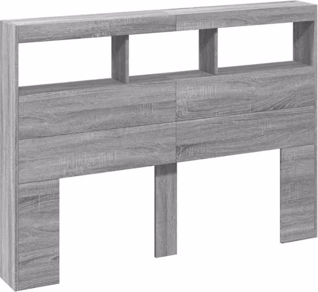 Berkfield Home Headboard Cabinet with Integrated LED Lighting in Grey Sonoma, W: 140 cm, D: 17 cm, H: 102 cm