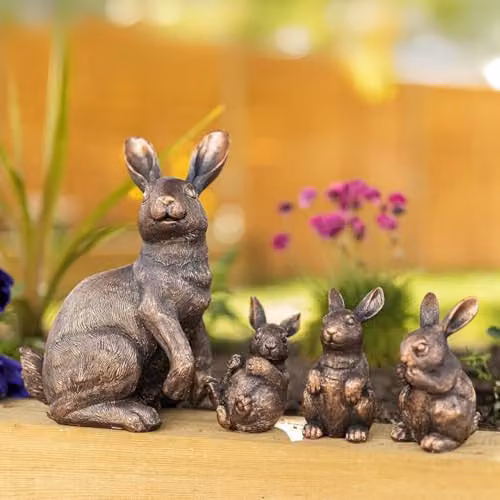 Garden Mile Set of 4 Rustic Bronze and Brown Resin Rabbit Ornaments – 1