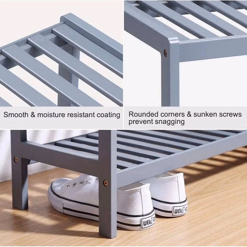 KORVIXA 3 Tier Natural Grey Bamboo Shoe Rack Stand, W: 100 cm, D: 100 cm, H: 100 cm – 2