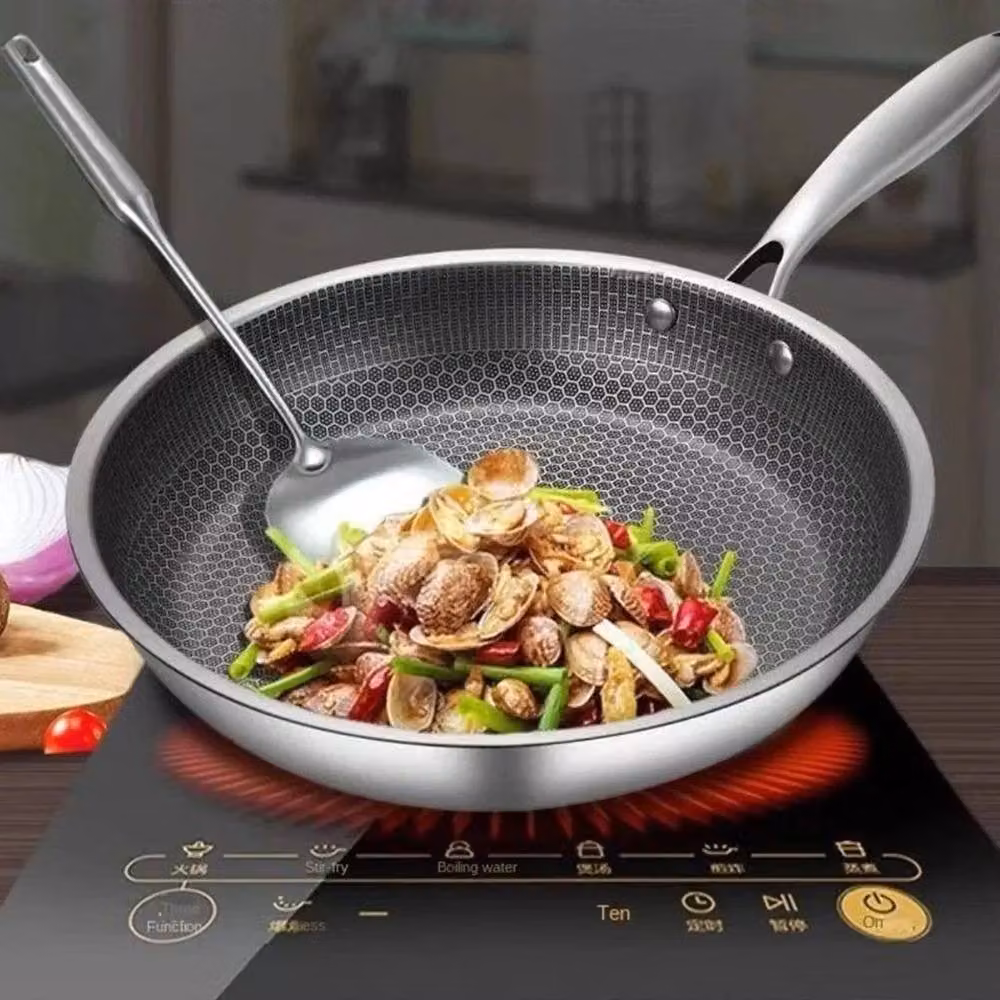 FLAVORA Silver Stainless Steel Induction Geo Hex Non Stick Frying Pan, 24 cm – 3