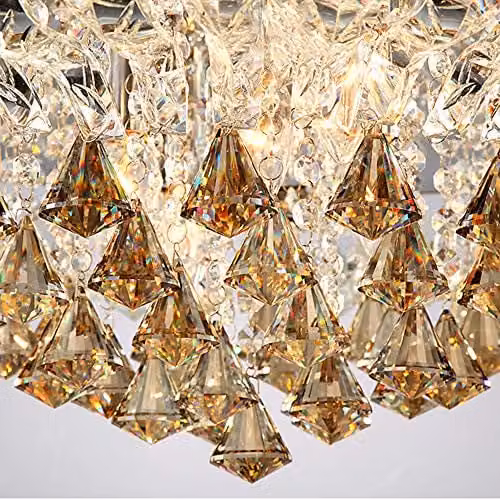 WDW Modern Round K9 Crystal LED Flush Ceiling Light Chandelier with Remote Control, Diameter: 80 cm – 3