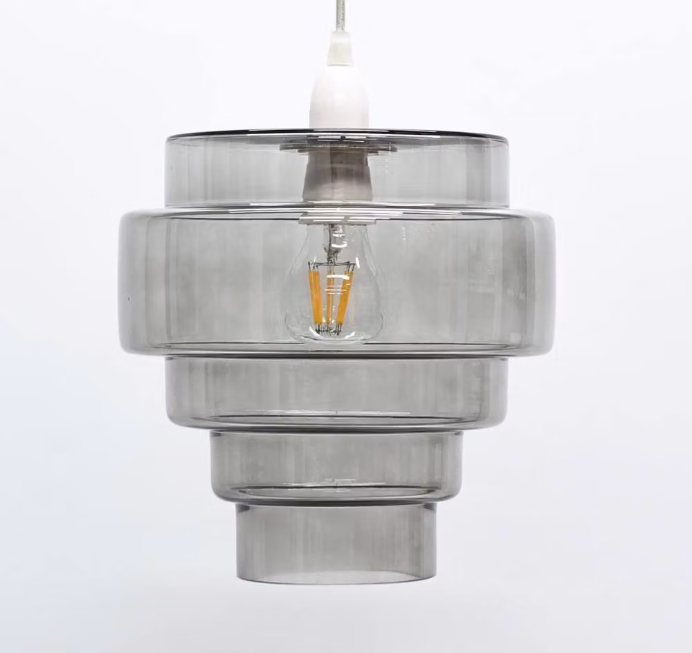 Pagazzi Mira Smoke Glass Easy-Fit Cylinder Pendant Light in Grey – 2