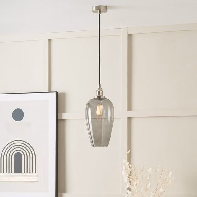 Pacific Lifestyle Classic Glass and Metal Suspended Pendant Ceiling Light in Grey
