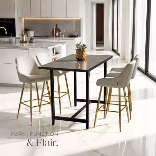 tectake Set of 6 Swivel Bar Stools with Velvet Fabric and Gold Metal Legs in Cream and Gold – 2