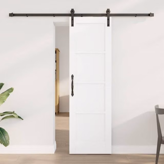 Berkfield Home White Lacquered Solid Wood Pine Sliding Door with Hardware Set W: 61 cm, H: 198.5 cm