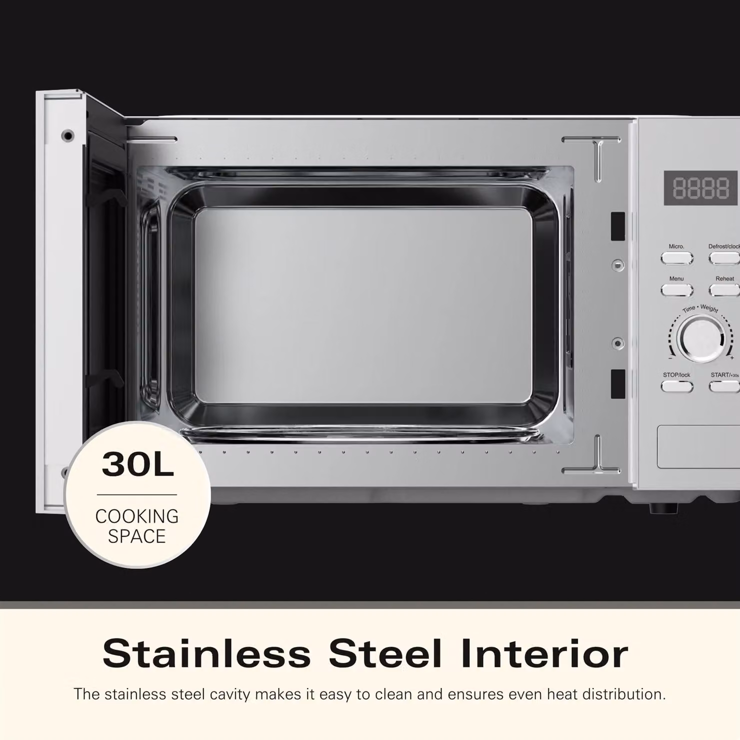 Hamilton Beach 30L Silver Solo Countertop Microwave with 950W Power and Child Lock – 4