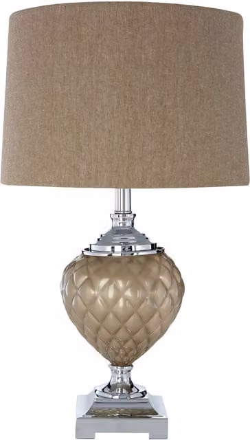 Fifty Five South Orsina Mink Shade Table Lamp with Silver Plinth Base and Beige Fabric Cone Shade