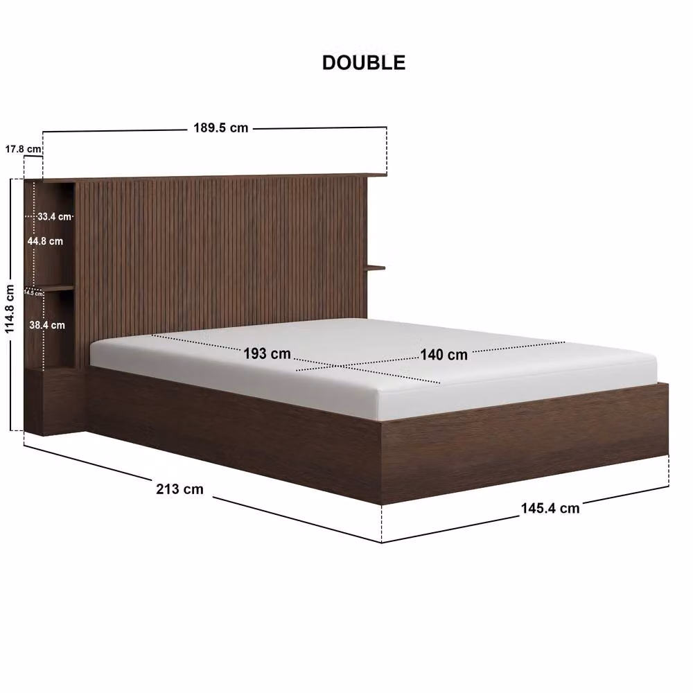 Solace+Co Zora Ottoman Bed with Headboard Shelves in Walnut Brown, W/D/H: 140 x 200 cm – 6
