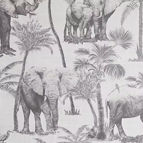 Arthouse Safari Elephant Charcoal Wallpaper in Grey and Anthracite, Vinyl Roll, W: 53 cm, L: 10.05 m – 1