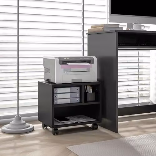 HOMCOM 2-Tier Black Printer Stand with Storage and Castors, W/D/H: 40 x 30 x 36 cm – 2