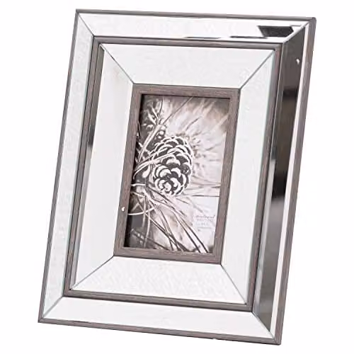 Hill Interiors Tristan Rectangular Tabletop Mirror with Wood and Glass Frame in Brown and Multicolour – 1
