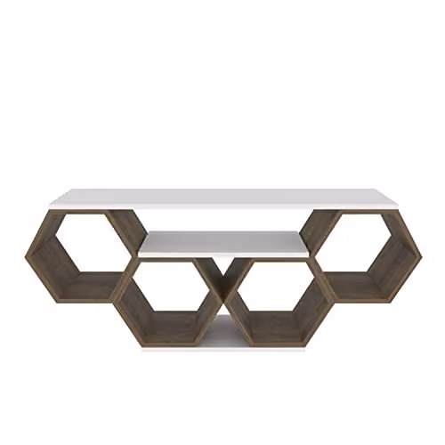 DECOROTIKA Honey TV Stand for TVs up to 55 inch, Walnut and White Geometric Design, W/D/H: 140 x 30 x 40.5 cm – 3