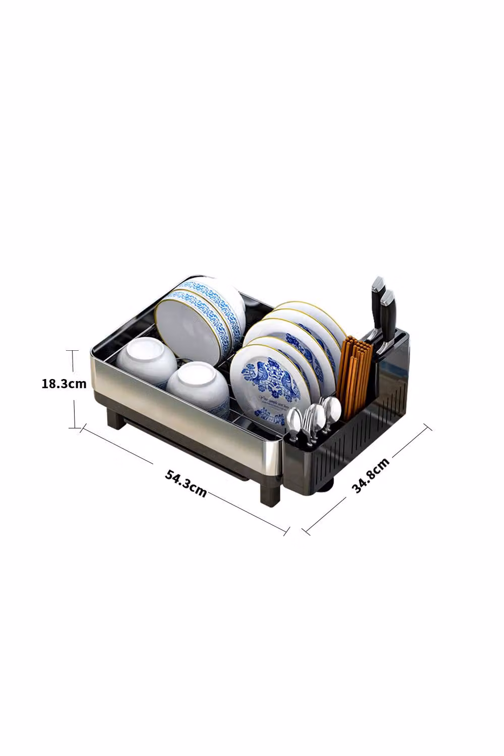 ExtraStar Stainless Steel Dish Drying Rack with Drainboard and Cutlery Holder in Silver – 3