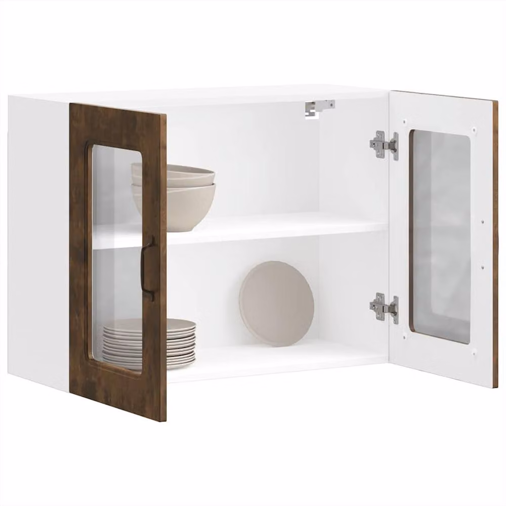 Berkfield Home Kalmar Wall Mounted Kitchen Cabinet with Glass Door in Smoked Oak Brown – 3